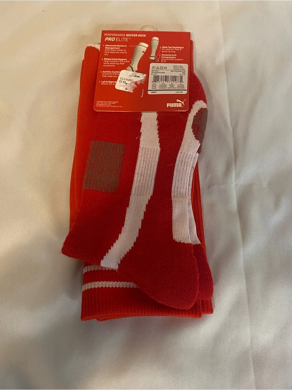 PUMA Pro Elite Performance Soccer Socks 1 Pair Red/White Striped Adult 3 NEW